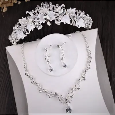 £46.57 • Buy  Silver Crown/tiara & Matching Jewellery Set, Clear Crystals, Wedding, Bridal 