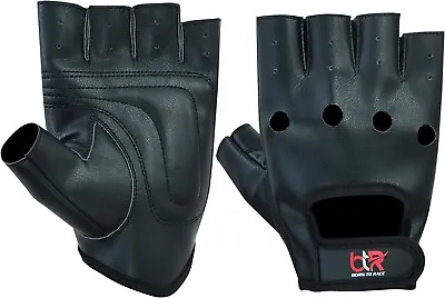 Men's Vegan Pu Leather Driving Gloves Fingerless Fashion Classic • $10.99