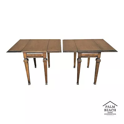 (2) LANE Drop-Leaf Traditional Italian Provincial Solid Wood End Side Tables • $995