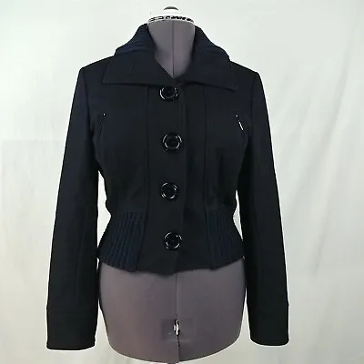 Vero Moda Black Wool Button Up Long Sleeve Lined Jacket Womens Size 10 • $22.95