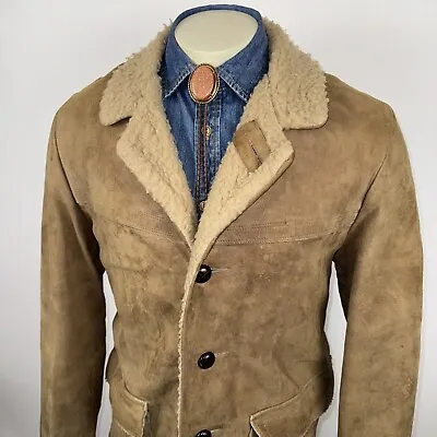 Vtg 60s 70s Deerskin Coat Sherpa Jacket Shearling Marlboro Suede Quilon Mens 44 • $99.99