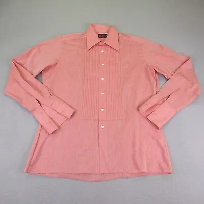 Vintage Austin Reed Shirt Mens Large Red Button Up Ruffle Flip Cuffs Slimline • $14.98