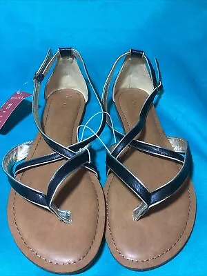 MERONA Sandals Women SZ 11 Brown Black Thong Toe Strappy Shoes Casual NWT • $19.99