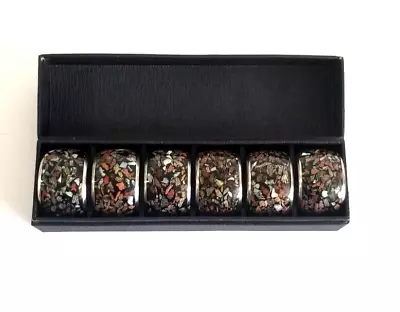 Napkin Rings Metal Black Shell And Mother Of Pearl Inlay Philippines Box Set 6 • $22.50