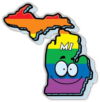 Michigan USA State Smiley Map Rainbow LGBT Flag Car Bumper Sticker Decal  SIZES  • $3.75