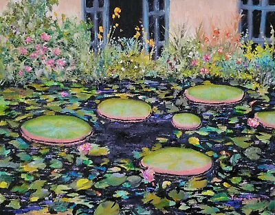 Original Oil Painting Landscape Lily Pads Garden Flowers Koi Pond Canvas Signed  • £141.34