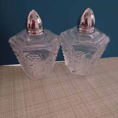 I.W. Rice Crystal Glass Clear  Floral Ribbed Shaker Set Japan-2 Pc Set • $7