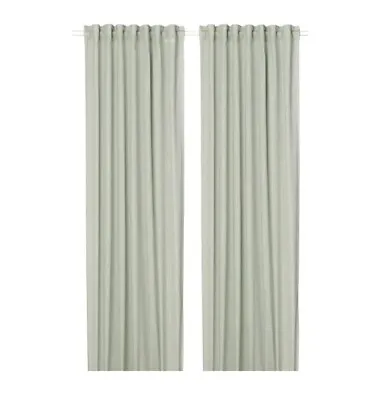 Ikea SILVERLONN Sheer Net Window Curtains 1 Pair 145x250cm Light Green Sage • £26.95