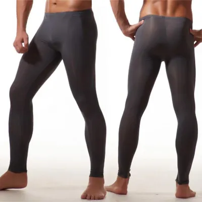 $12.99 • Buy Men's Ultra-thin Ice Silk Leggings Sheer Gym Fitness Long Pants Skinny Trousers