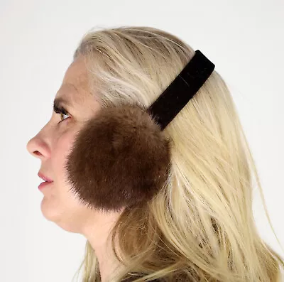 New Demi Buff Mink Fur Ear Muffs Velvet Band Efurs4less • $31.99