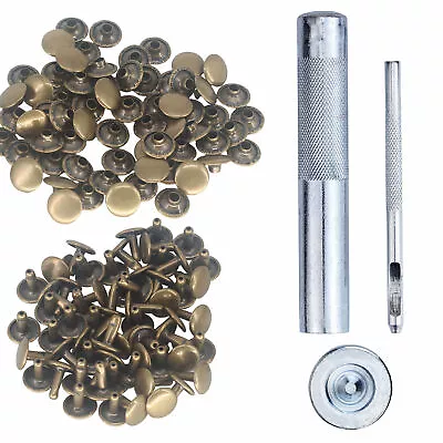 £4.59 • Buy 100pcs Set Leather Rivet Double Cap Rivets With Fixing Tool Kit For Leathercraft