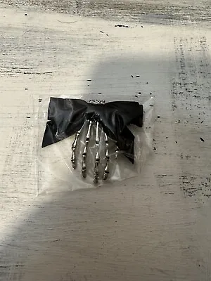 Romwe Silver Skeleton Hand Hair Clip With Black Bow New • $10