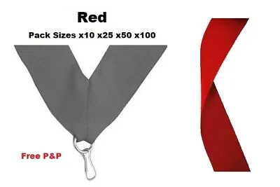 RED MEDAL RIBBONS LANYARDS WITH CLIP 22mm WOVEN PACKS OF 10/25/50/100 • £30