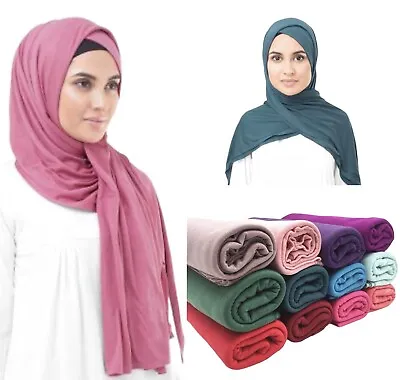 £4.99 • Buy High Quality Jersey Scarf Shawl Wrap Hijab Stretchy Lycra Big Long Maxi Plain UK