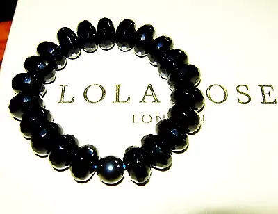 Lola Rose Classic Black Agate Gemstone Elasticated Cuff Bracelet  Nikki & Me Qvc • £11.99