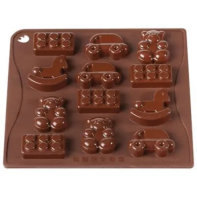 Brown 12 Cavity Kids Toy Silicone Mould Tray For Chocolate Cakes Ice Mold Car • £2.95