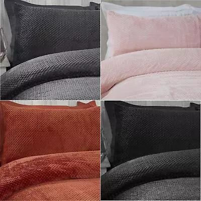 Sleepdown Waffle Teddy Fleece Duvet Quilt Cover Pillowcase Set Thermal Bedding • £24.99