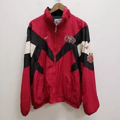 Vintage NFL Pro Line Reebok Mens 49Ers Jacket Size XL Red Full Zip Mock Neck • $99.88