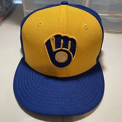 Vintage MLB Milwaukee Brewers Fitted 59/50  Baseball Cap Hat New Era Size 7 7/8 • $19.99