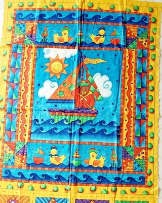 $12.95 • Buy Ahoy Bear Boat Ducks Fabric Quilt Baby Panel South Sea Imports Kari Pearson 
