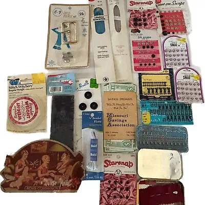 Vintage Sewing Supplies Mixed Lot Needles Snaps Zippers Hooks Eye Pins • $13.49