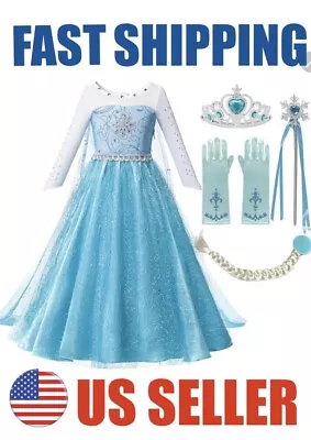 Elsa Frozen Princess Queen Dress Up Set Girls Costume US Fast Shipping • $19.95