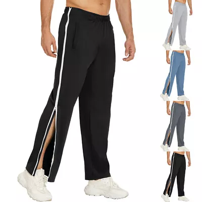 Mens Autumn Slit Zipper Elastic Waist Solid Loose Pants Wide Legs Trousers US • $32.49