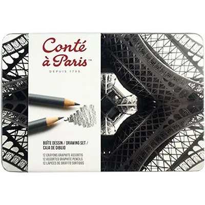 Conte Artists Graphite Drawing Set. Quality Sketching Pencils Tin Set Of 12 • £14.99