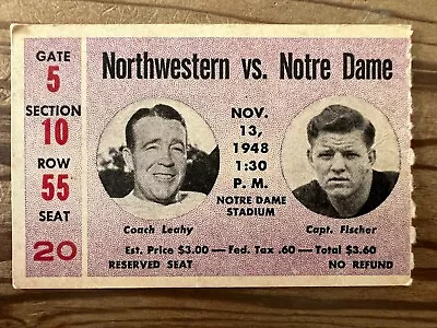 $19.99 • Buy Ticket Stub Notre Dame - Northwestern College Football - November 13, 1948 