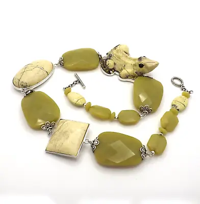 Amy Kahn Russell Sterling Silver Citrine Turquoise Carved Frog Toggle Necklace • $801.05