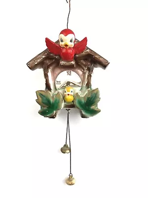 Vtg Faux Cuckoo Clock Red Bird Planter Flowers Wall Pocket Japan Incomplete 50's • $35