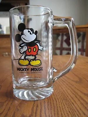 Vintage Walt Disney Mickey Mouse 12 Ounce Clear Glass Mug Cup Stein Tankard • $6.75