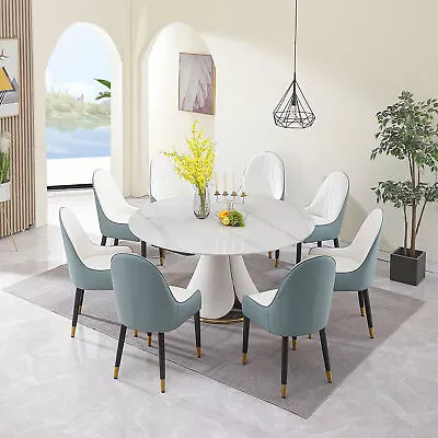 Modern Dining Set Sinntered Stone Extendable Dining Table Drop Leaf +8 PU Chairs • $3045.88