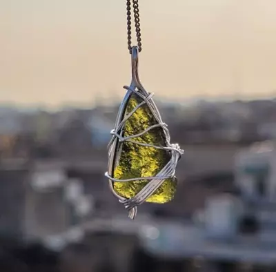 Large Moldavite Rough Pendant 925 Silver Wirewrapped Pendant Handmade Pendant • $35.90