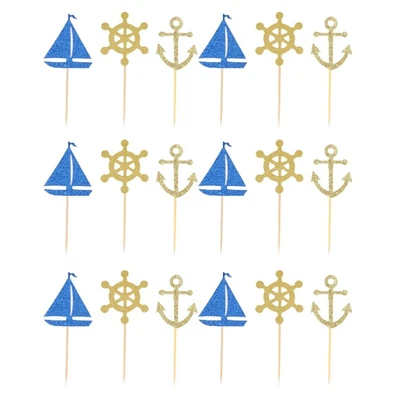 £5.90 • Buy 36 Pcs Cake Flag Sailboat Boat Anchor Cake Inserting Card Pirate Decor Ocean