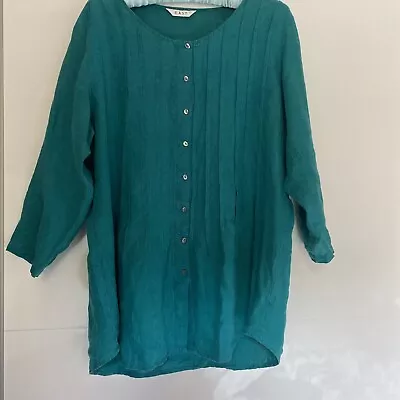 East Teal Linen Button Up Shirt Blouse Size L/ 16 • £12