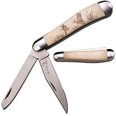 7  ELK RIDGE DUAL BLADE TRAPPER FOLDING POCKET KNIFE W/ DUCKS GRAPHIC Gentleman • $8.95