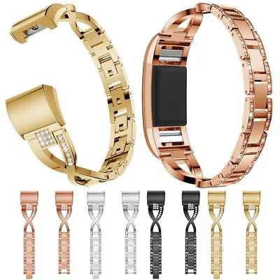 $7.99 • Buy For Fitbit Charge 2 3 4 Diamond Stainless Steel Metal Watch Band Gold  Wristband