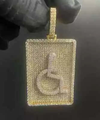 Men's 4CT Lab Created Diamond Wheelchair Dog Tag Pendant 14k Yellow Gold Plated • $427.27