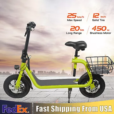 12'' 450W Folding Tire Electric Scooter With Seat Mini Ebike For Adult Commuter • $358.99