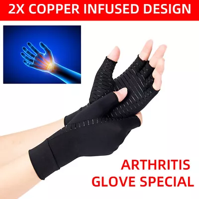 2 Pairs Copper Compression Arthritis Gloves Carpal Tunnel Joint Pain Relief Hand • $9.36