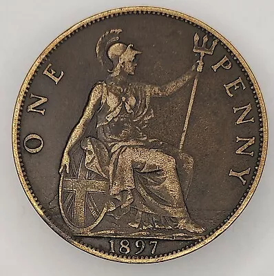 $14.95 • Buy 1897 1 Penny Great Britain UK Queen Victoria Large Coin KM 755