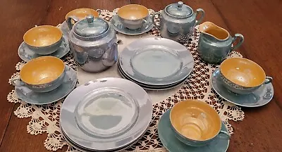 Vintage Japanese Lusterware Tea Set 23-pieces Blue/gold • $35