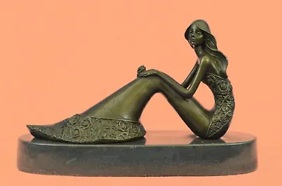 Art Deco Hot Cast Little Gorgeous Mermaid Bronze Sculpture Marble Base Figurine • $99.50
