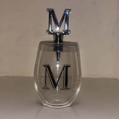 Stemless Wine Glass & Stopper Set Silver “M” Monogram • $26