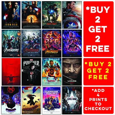 All Marvel Movie Posters AVENGERS Movies TV Series Classic Wall Art Retro Prints • £4.99