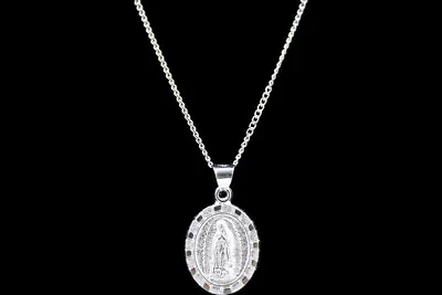 Virgen De Guadalupe Medalla Con Cadena .925 Plata Dije Maria NUEVO • $42.99