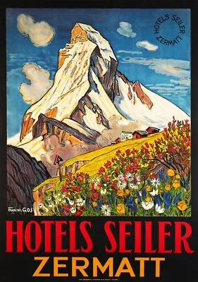 Zermatt Matterhorn Seiler 1932 Art Deco Swiss Travel Giclee Canvas Print 14x20 • $36
