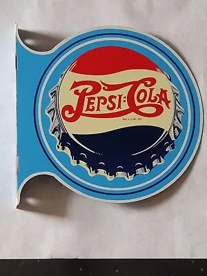 VINTAGE 1940's DOUBLE SIDED PEPSI-COLA   ADVERTISING SIGN MADE BY STOUT IN USA • $475