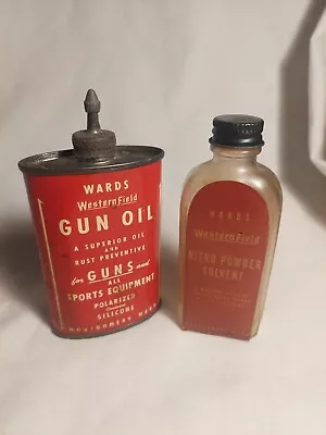 Vintage Montgomery Wards Western Field  Lead Top Gun Oil Can & Solvent Bottle • $75